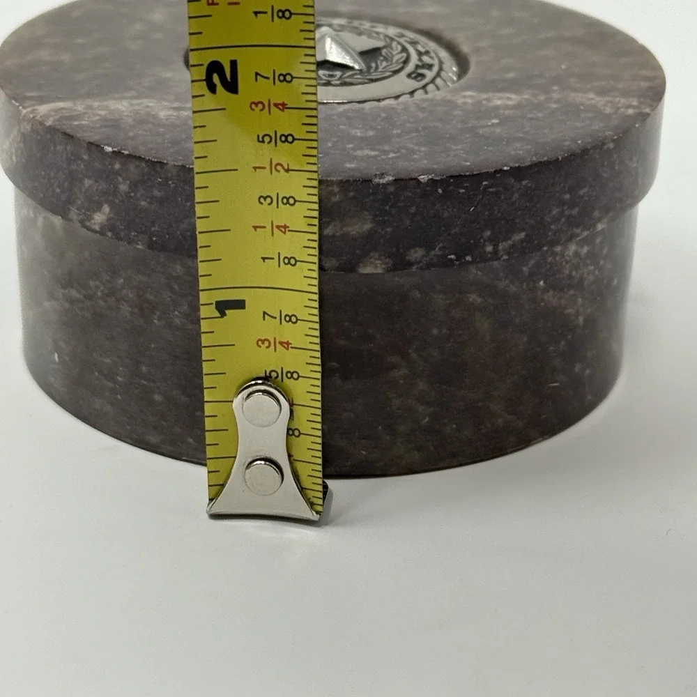 The State Of Texas Marble Granite Trinket Keepsake Gift Box Vtg Metal Emblem
